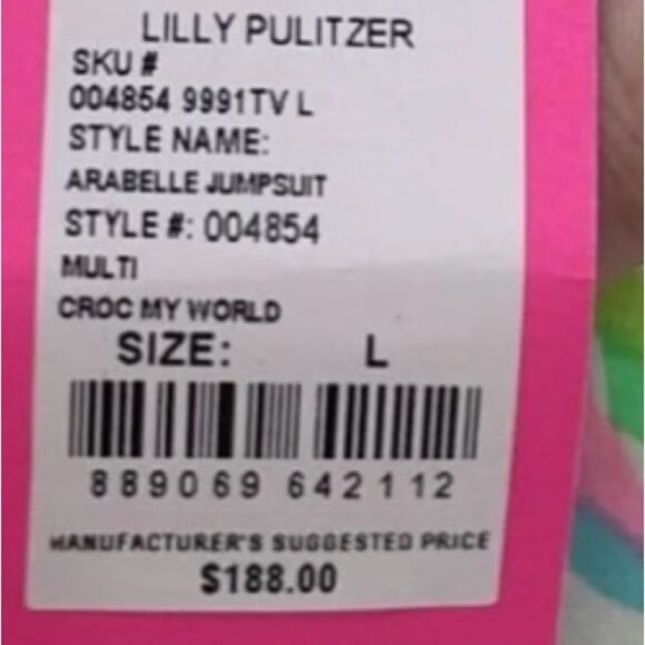 Lilly Pulitzer Arabelle Pink and Green Wide Leg Jumpsuit NWT $188 - Picture 4 of 4